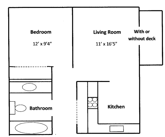 1 Bedroom 1 Bath Floorplan at University Square Apartments, Davis, CA