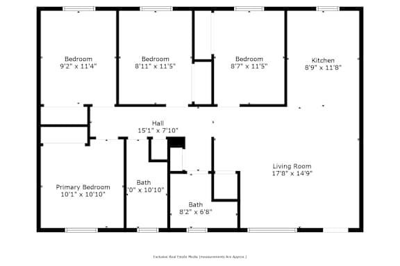 Four bedroom 2 bath floorplan at OSM Properties Homes & Apartments, California