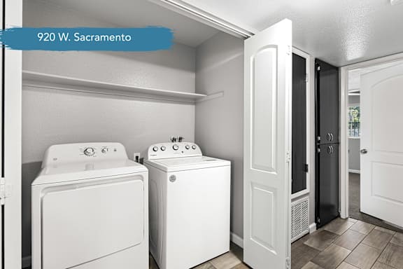 Laundry area with side by side washer and dryer at OSM Properties Homes & Apartments, California, 95926