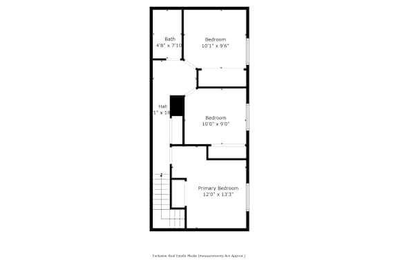 Two bedroom one bathroom upper floor plan at OSM Properties Homes & Apartments, Chico, California