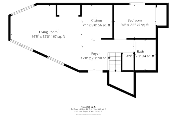 One bedroom one bathroom floor plan layout at OSM Properties Homes & Apartments, Chico, 95926