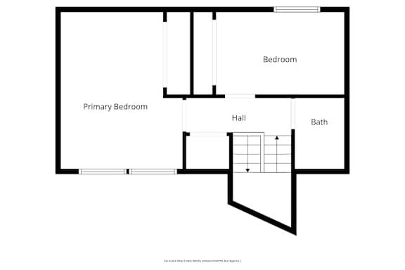 Two bedroom one bathroom second floor plan at OSM Properties Homes & Apartments, Chico