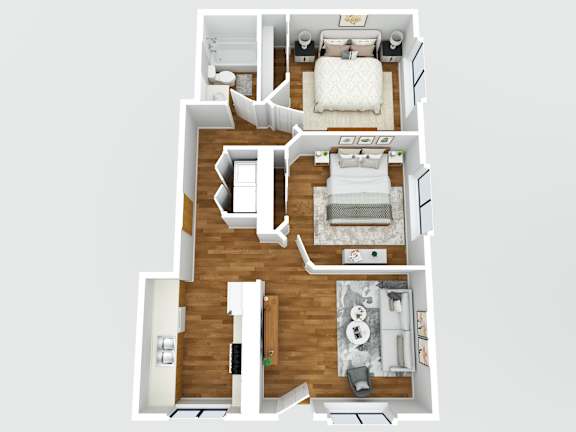 2 bedroom two bathroom floorplan at Redwood Cove Apartments, Chico, 95928