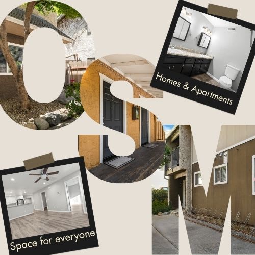 Property collage with interior and exterior views at OSM Properties Homes & Apartments, Chico, California