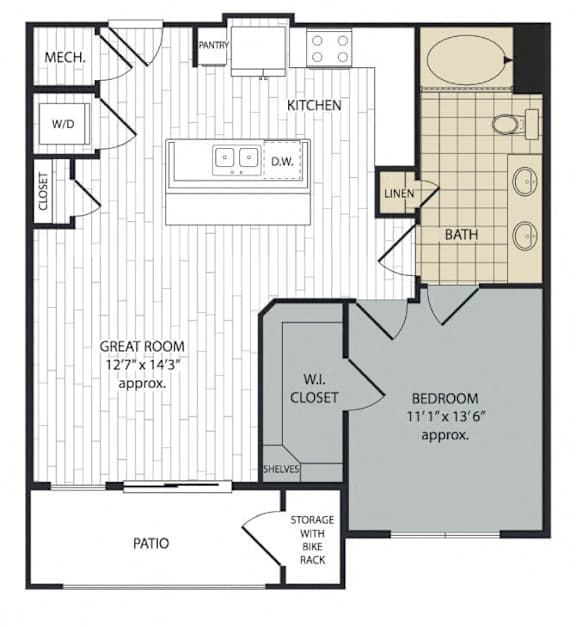 Floor Plan  1 bed 1 bath E at Arise Riverside Apartments, Austin, TX