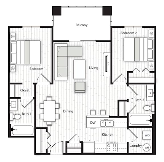 A black and white floor plan of a house with labeled rooms.