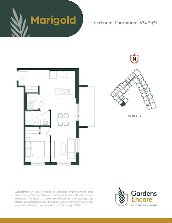 A floor plan for a property named Marigold at Gardens Encore at Century Park.