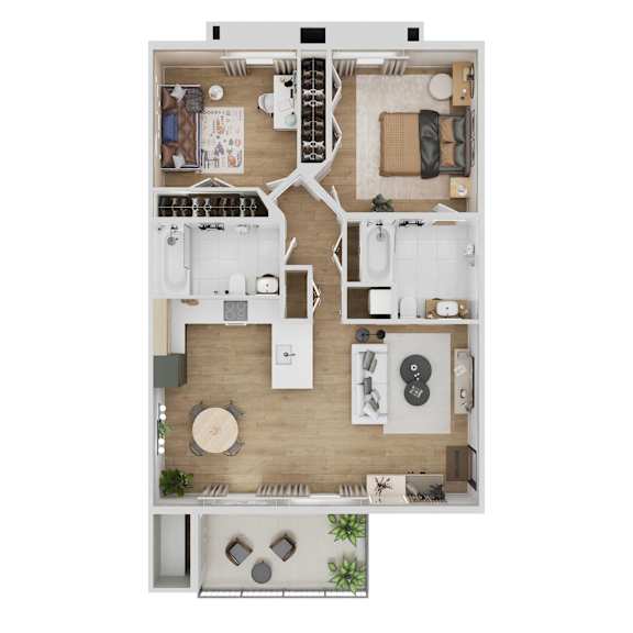 A floor plan of a small apartment with a kitchen, living room, and bathroom.