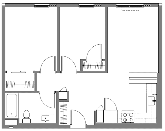A black and white architectural floor plan of a building.