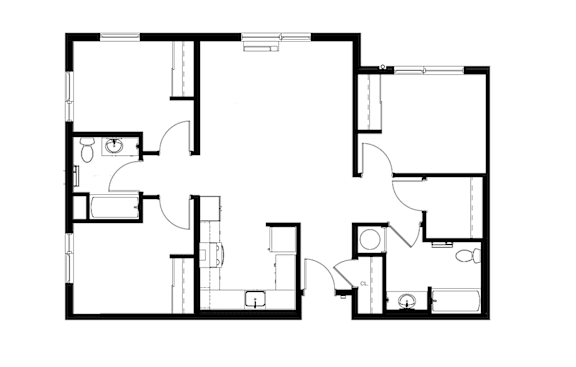 A black and white image of a floor plan with multiple rooms.