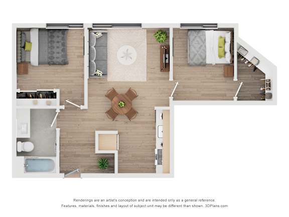 A floor plan of a house with a living room, dining room, kitchen, and bathroom.