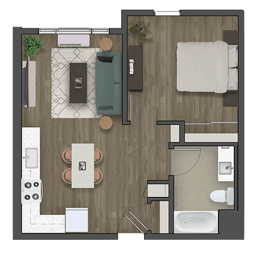 a floor plan of a one bedroom apartment