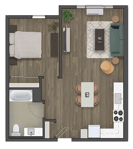 a floor plan of a one bedroom apartment