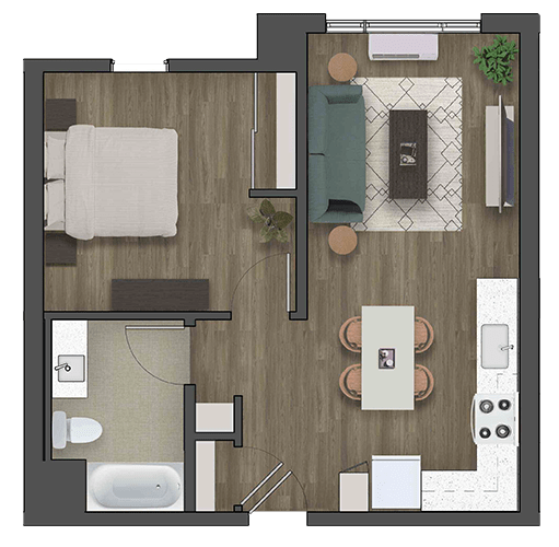 a floor plan of a one 
bedroom apartment