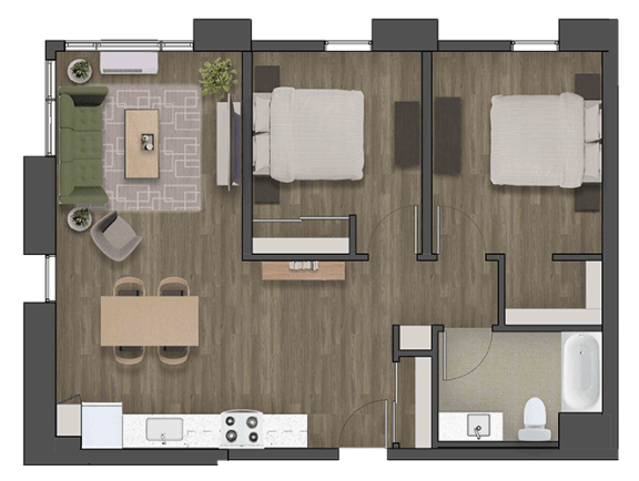 a floor plan of a two bedroom apartment