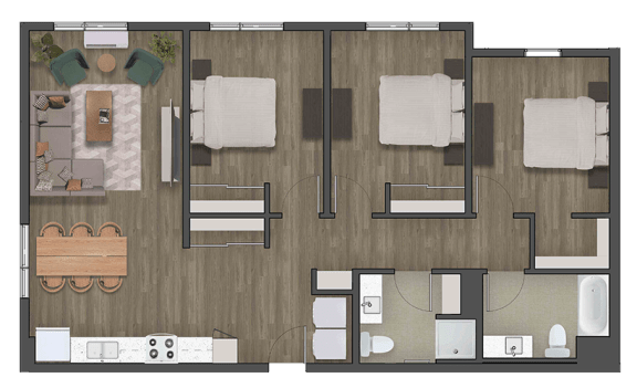 a floor plan of a three bedroom apartment