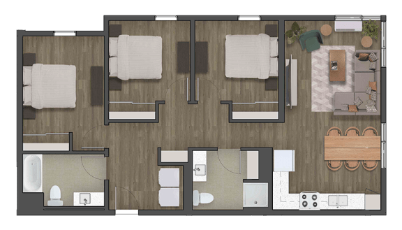 a floor plan of a three bedroom apartment