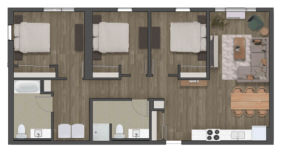 a floor plan of a three bedroom apartment