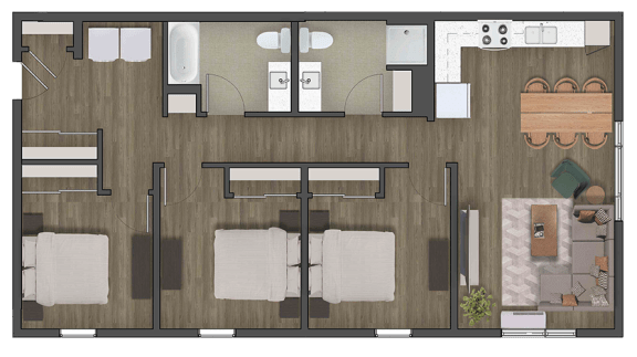 a floor plan of a three bedroom apartment