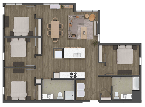 a floor plan of a four bedroom apartment