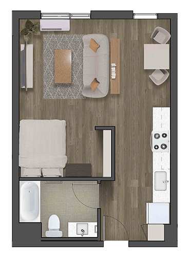 a floor plan of a studio apartment
