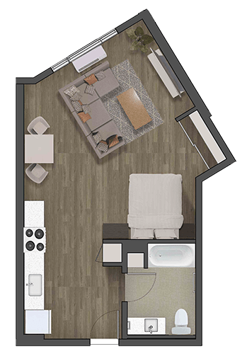 a floor plan of a studio apartment