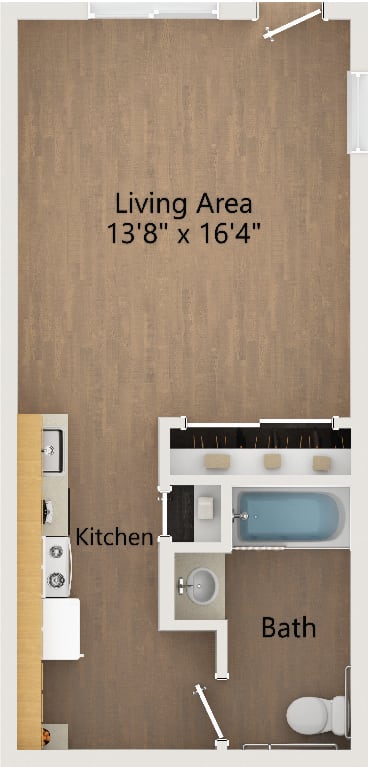 Floor Plan  a floor plan of a living area with a bathroom and a kitchen