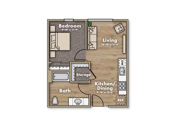1 Bedroom Floor Plan at Terracina Vista, Portland, 97233-4299