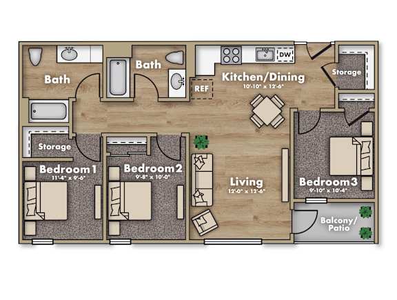 3 Bedroom Floor Plan at Terracina Vista, Portland