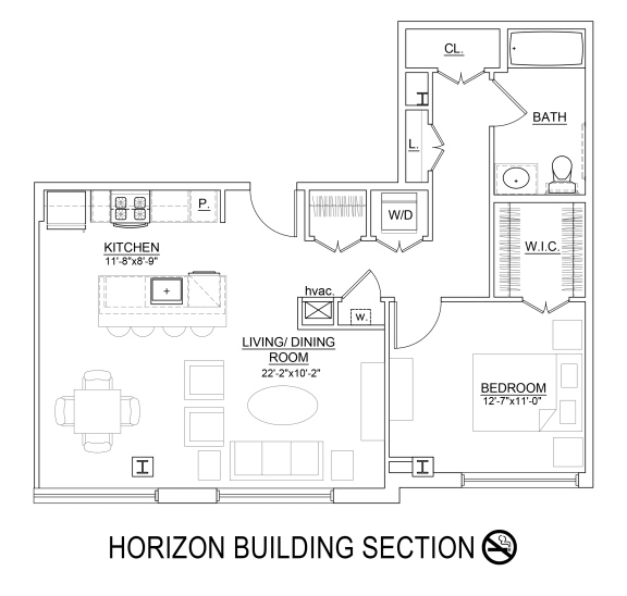 1 Bed 1 Bath 843 Sq.Ft. Camden Floor Plan at Heritage Court, NJ, 08628