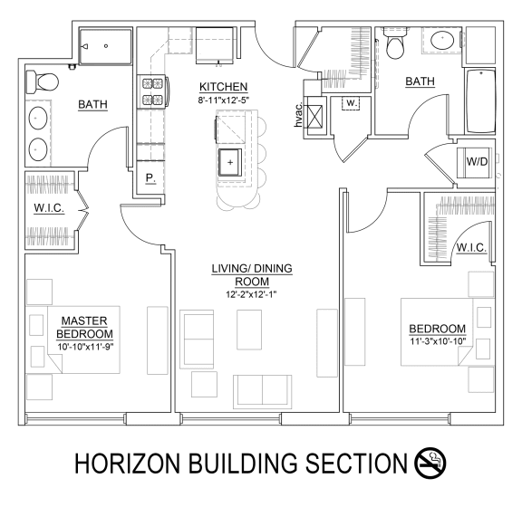 2 Bed 2 Bath 1,056 Sq.Ft. UnionFloor Plan at Heritage Court, Ewing, NJ, 08628
