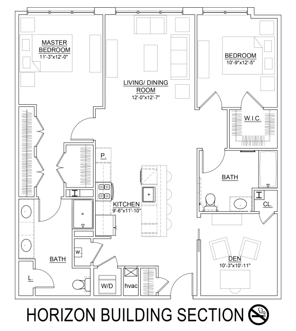 2 Bed 2 Bath 1,383 Sq.Ft. Warren Floor Plan at Heritage Court, Ewing, NJ, 08628