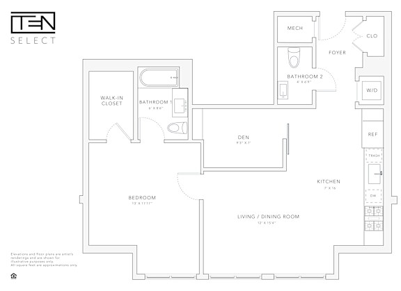 A floor plan of a TEN SELECT apartment.