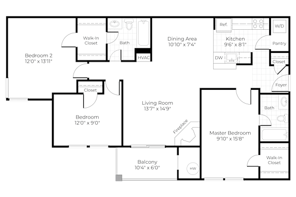 A floor plan of a house with labeled rooms and dimensions.