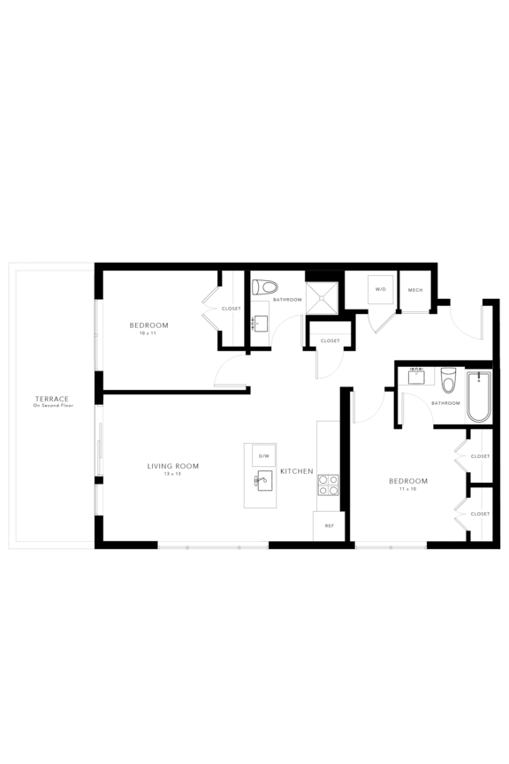 A black and white floor plan of a house with labeled rooms.