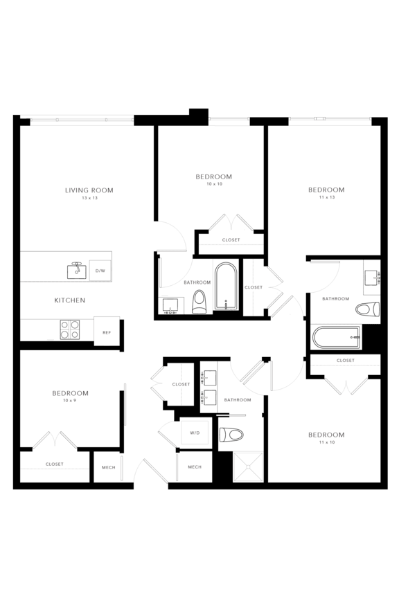 A black and white floor plan of a house with labeled rooms.