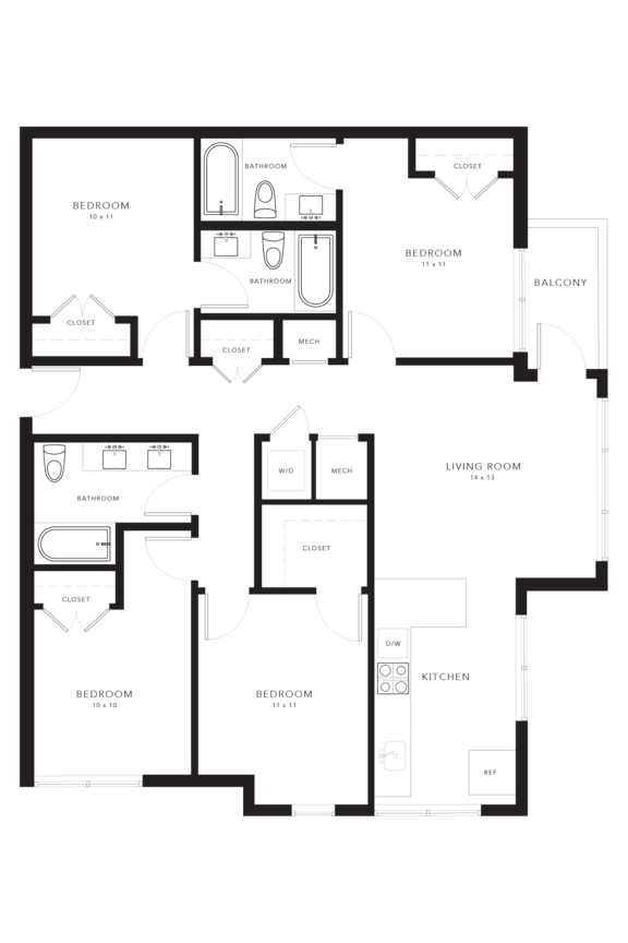 A floor plan of a house with labeled rooms such as a living room, kitchen, and dining room.