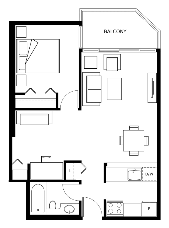 a floor plan of a small house with a bedroom and a living room