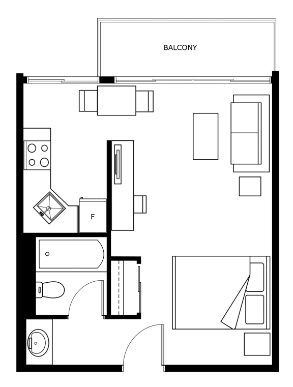 a floor plan of a small house with a bedroom and a living room