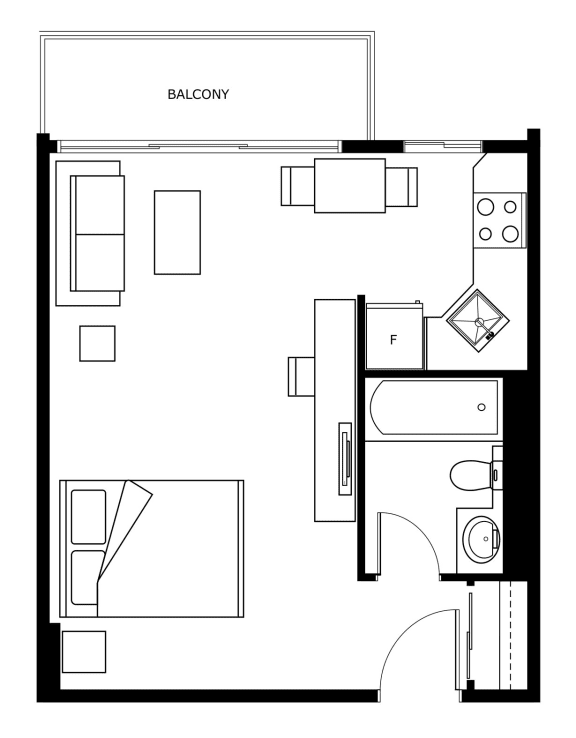 a floor plan of a small house with a bedroom and a bathroom