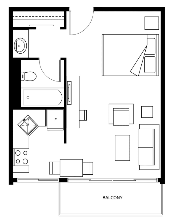 a floor plan of a small house with a bedroom and a living room