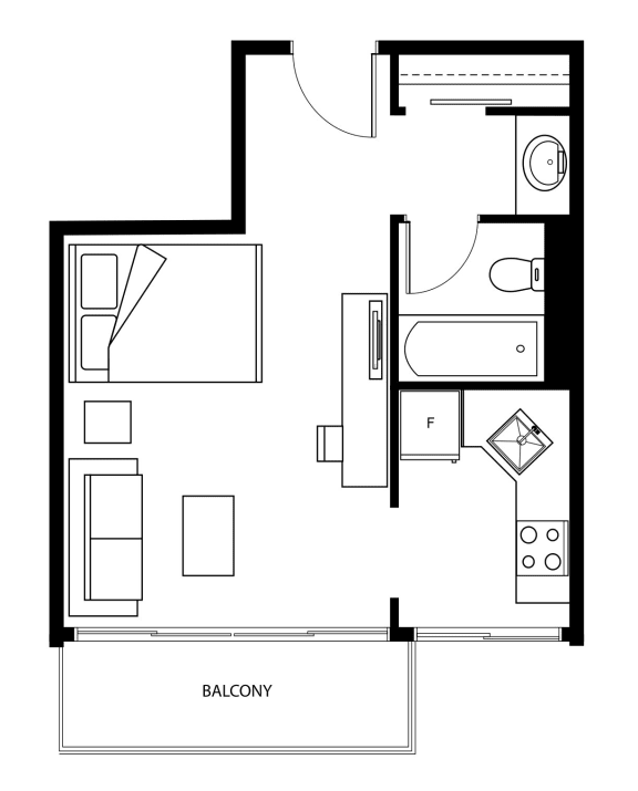 a floor plan of a small house with a bedroom and a living room
