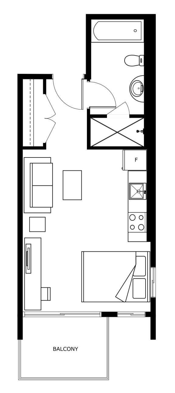 a small floor plan of a room with a bedroom and a bathroom