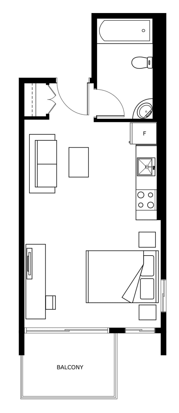 a small floor plan of a room with a bedroom and a bathroom