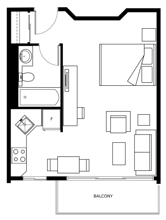 a floor plan of a small house with a bedroom and a living room