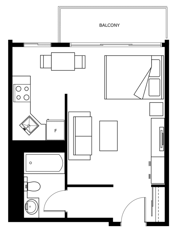 a floor plan of a small house with a bedroom and a living room