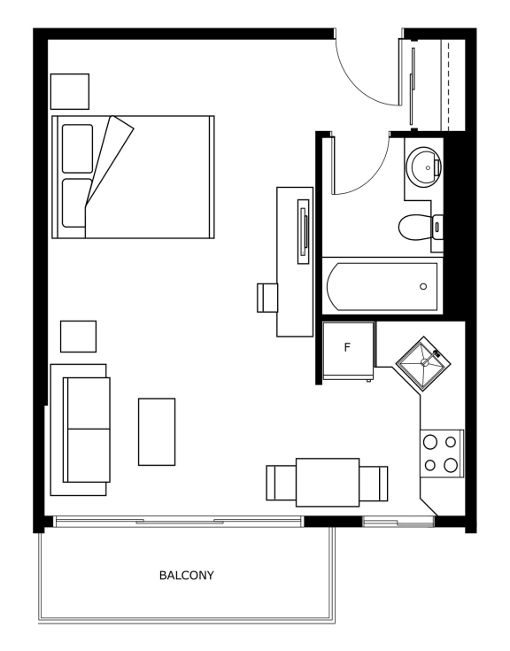 a floor plan of a small house with a bedroom and a living room