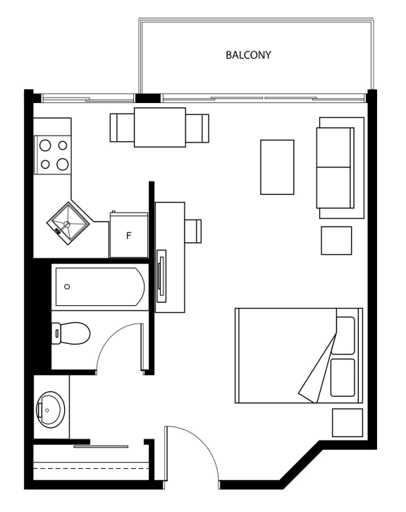 a floor plan of a small house with a bedroom and a living room