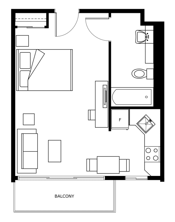 a small floor plan of a room with a bedroom and a bathroom