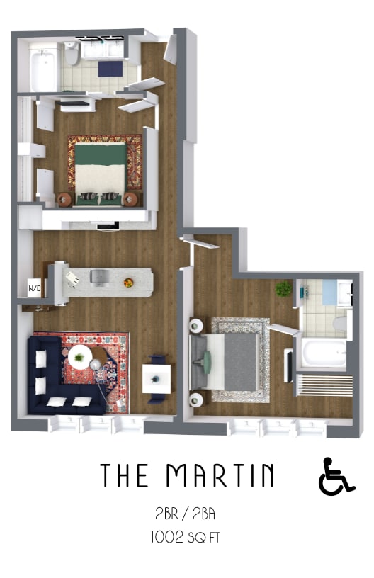 The Martin Floor plan The Martin Floor plan - A floor plan of a 2 bedroom, 2 bathroom apartment at The Icon, Richmond, VA